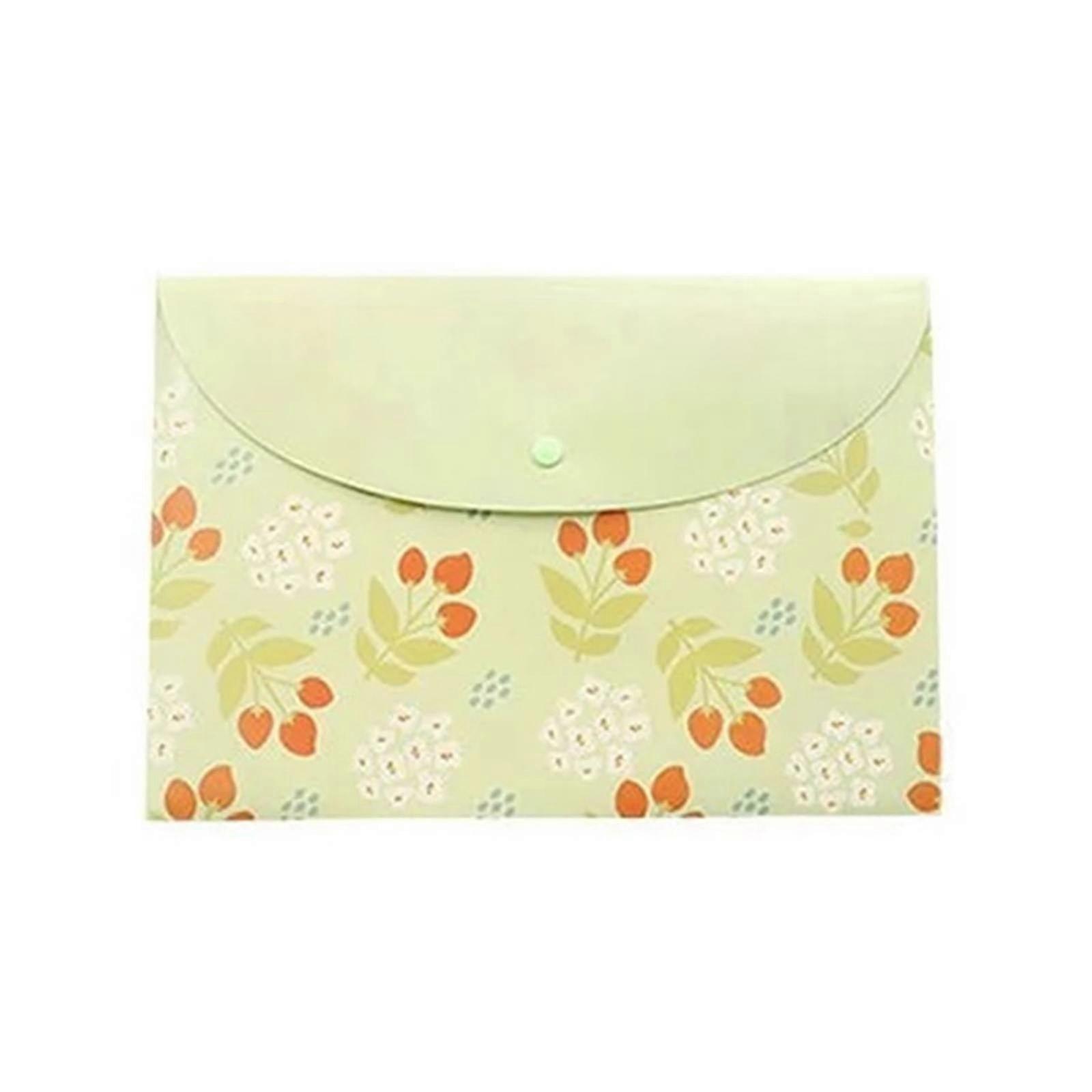 A4 PVC File Bag Green - Transparent Floral Design, Compatible with A4 Paper Organizers, Student Study Stationery Folder
