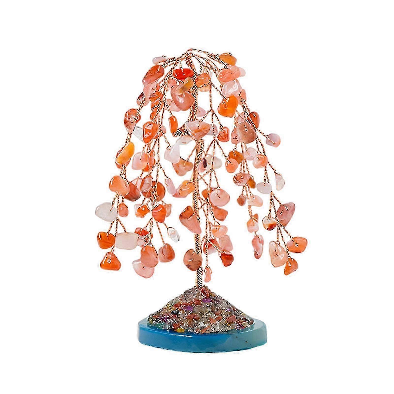 Wicker Crystal Tree Handmade Mini Bonsais Money Tree with Stable Base for Home Office Fengshui Decors and Good Luck