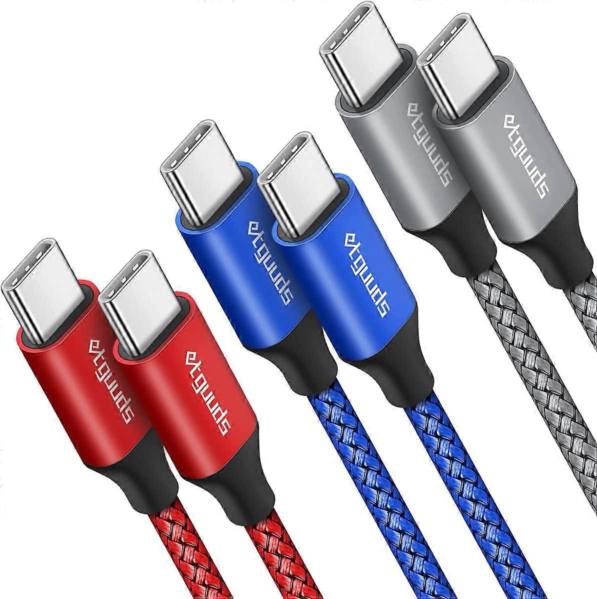 USB C to USB C Cable [3ft, 3-Pack], PD 60W Fast Charge Type C to Type C Charging Cord Compatible with Samsung