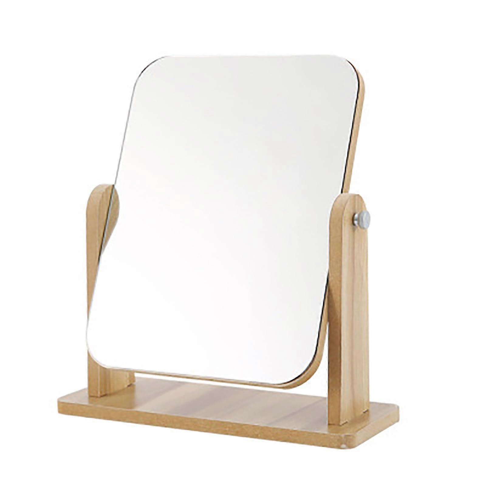 Makeup Mirror with Wood Stand, 360° Swivel Double Sided Magnifying Mirror for Bathroom, Desk or Dressing Table