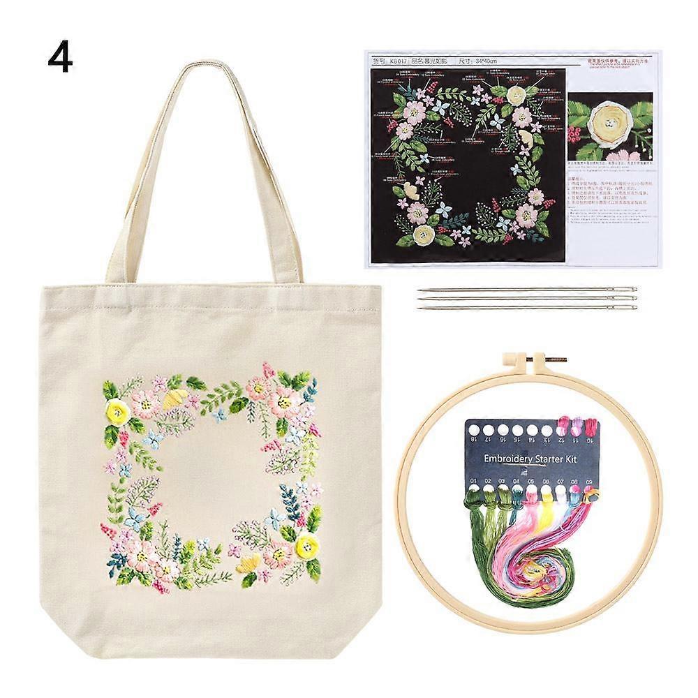 Thread Embroidery Hoops Needlepoint Embroidery kit Instructions Canvas Tote Bag Flower Pattern