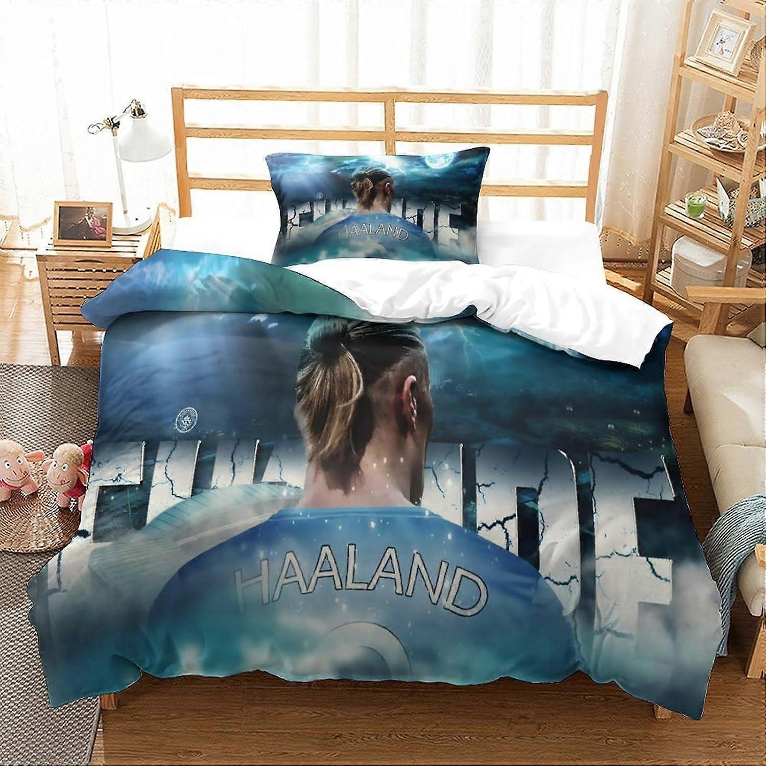 Erling Haaland Roupa de cama 2 peças Set 3D capa edredom com fronhas Roupa de cama com fecho com zíper Hipoalergênico macio Capa de colcha de microfibra Single