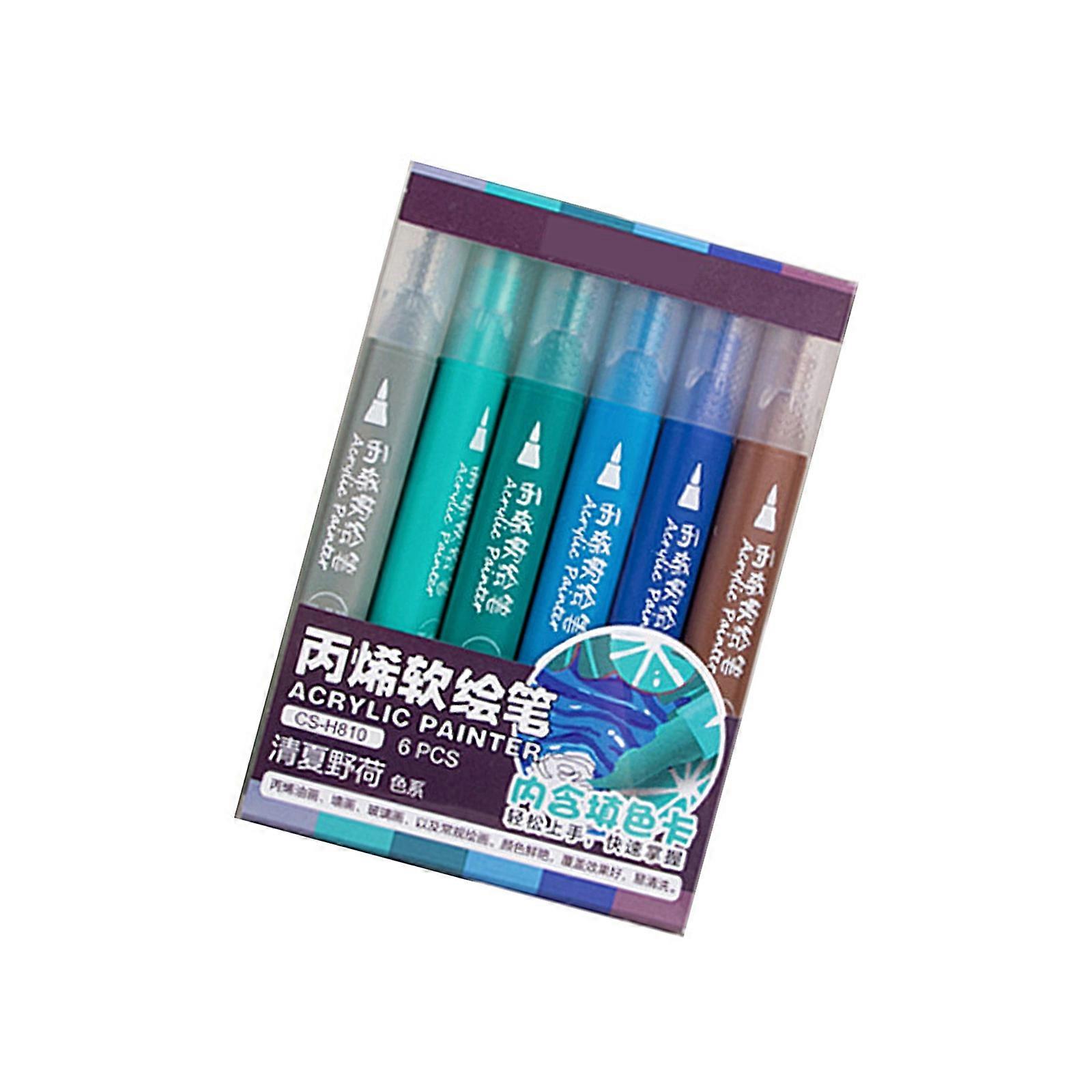 Acrylic Paint Marker 6 Color Acrylic Paint Marker with Brush Tip Quick Dry for Painting on Paper Wood Stone Fabric Multicolor