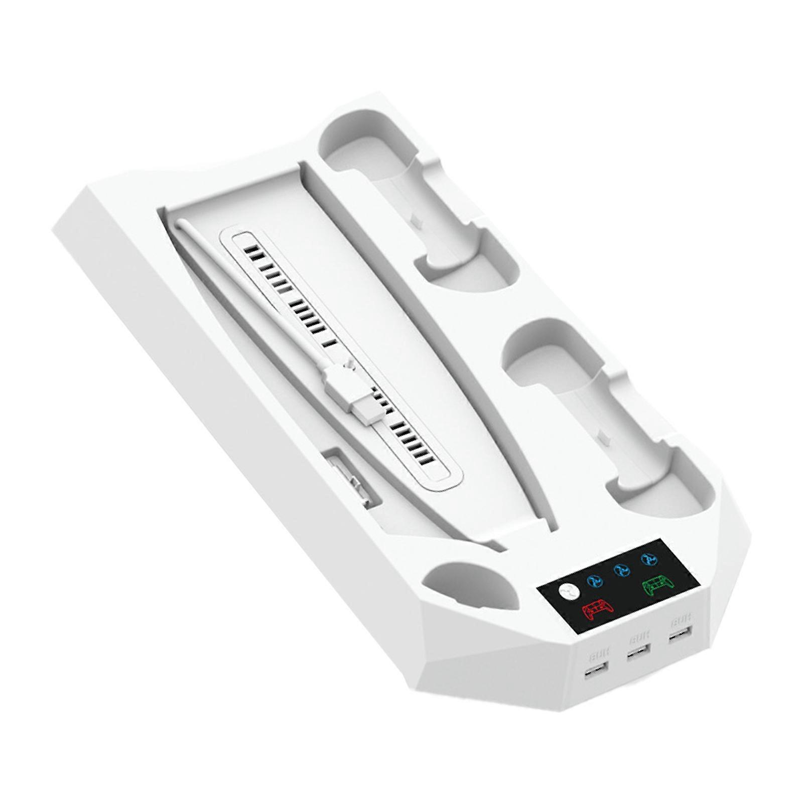 Vertical Gaming Organizers Stand with Cooling Fan and Charging Port for Controllers  White