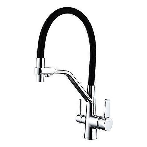 Kitchen Faucet with Pull Out Side Sprayer Dual Spout Chrome Deck Mounted Sink Tap for Kitchen