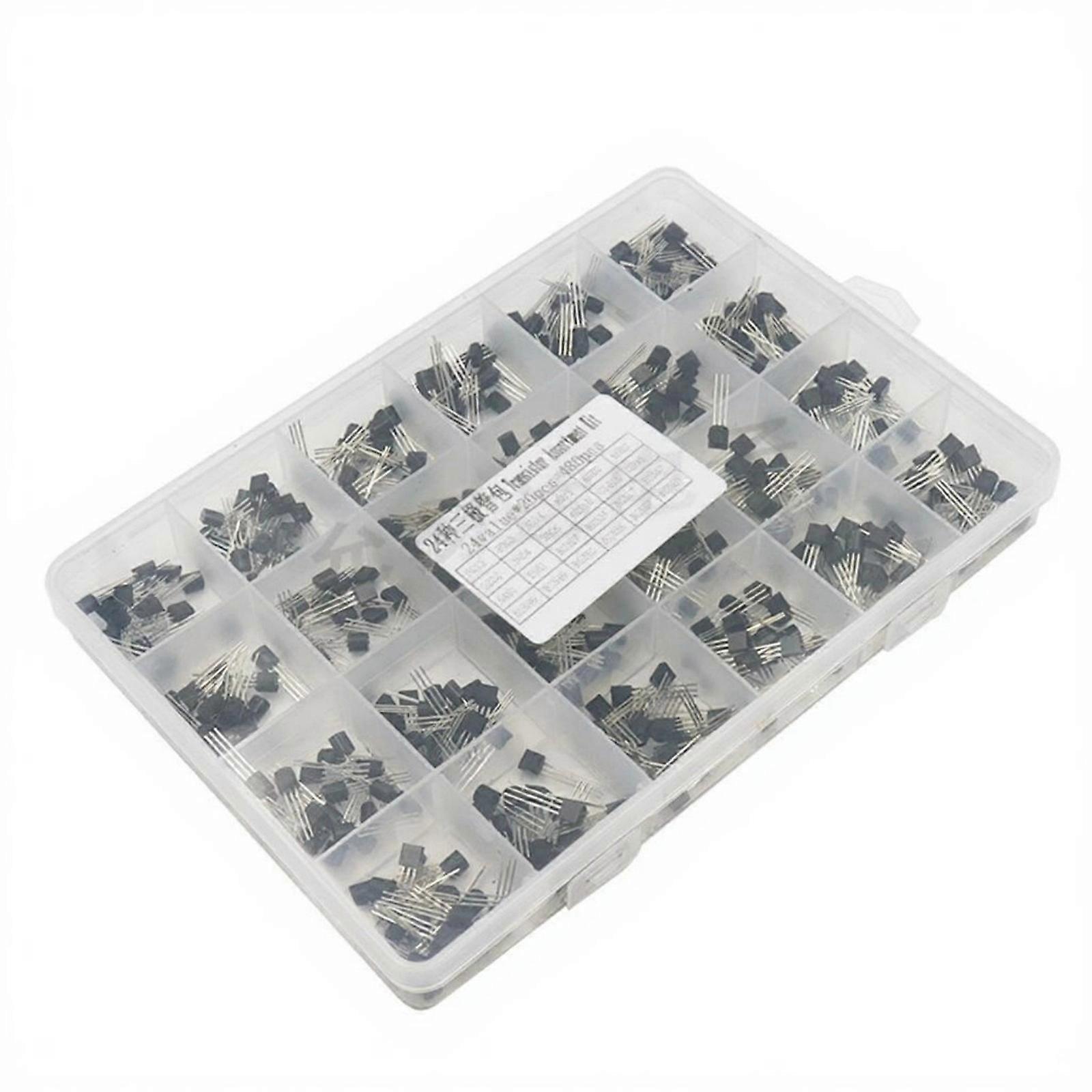 480 Pack Transistor Pack with 24 Varieties in TO 92 Format Including Organized Storage Box for Electronics Hobbyists Multicolor