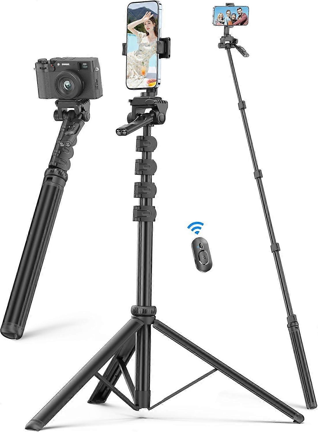 72" Phone Tripod & Selfie Stick, Extendable Cell Phone Stand with Detachable Remote & Phone Holder