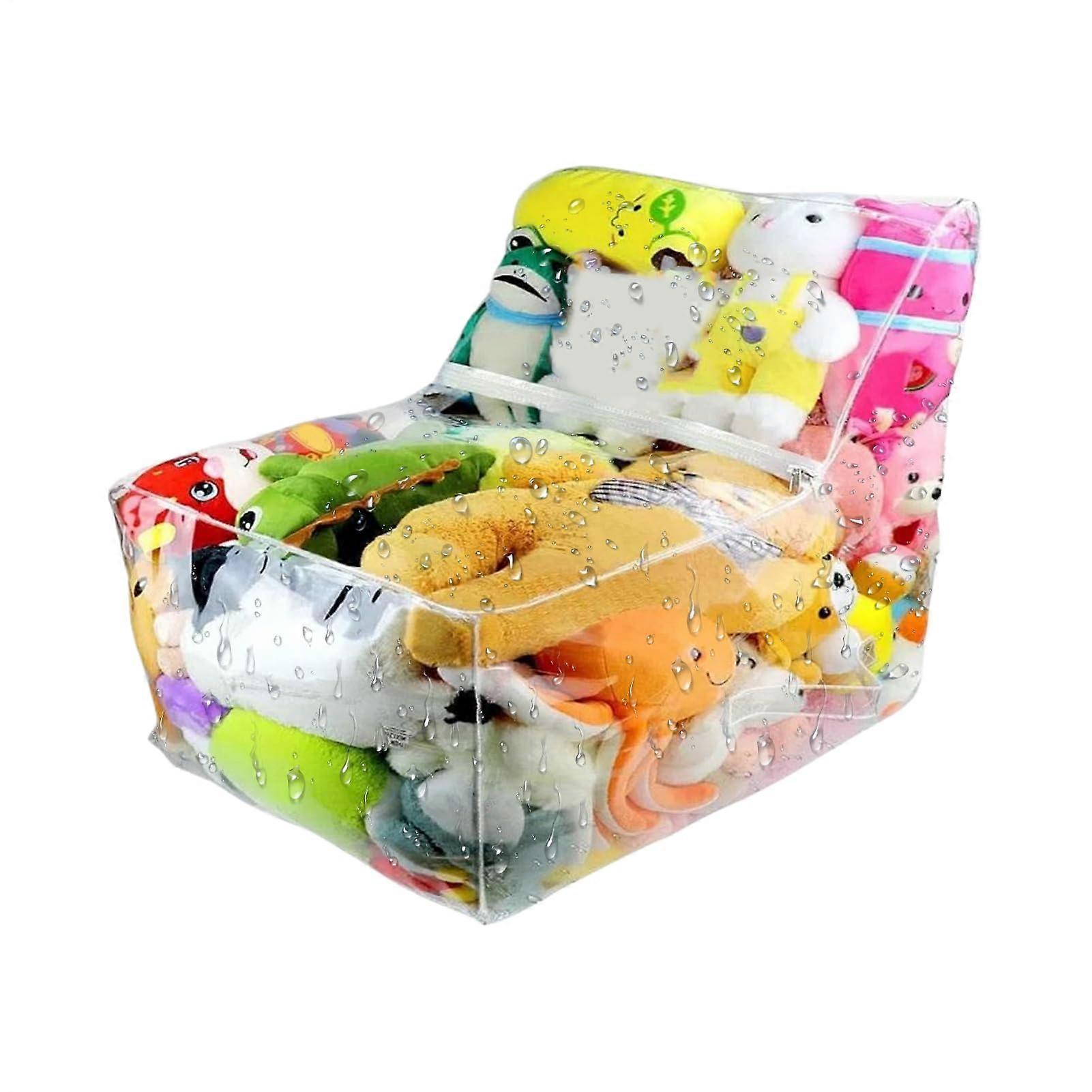 Transparent Type Plush Storage Sack Extra Large Waterproof Bean Bag Cover Toy Organizer With Zippers For Home Nursery