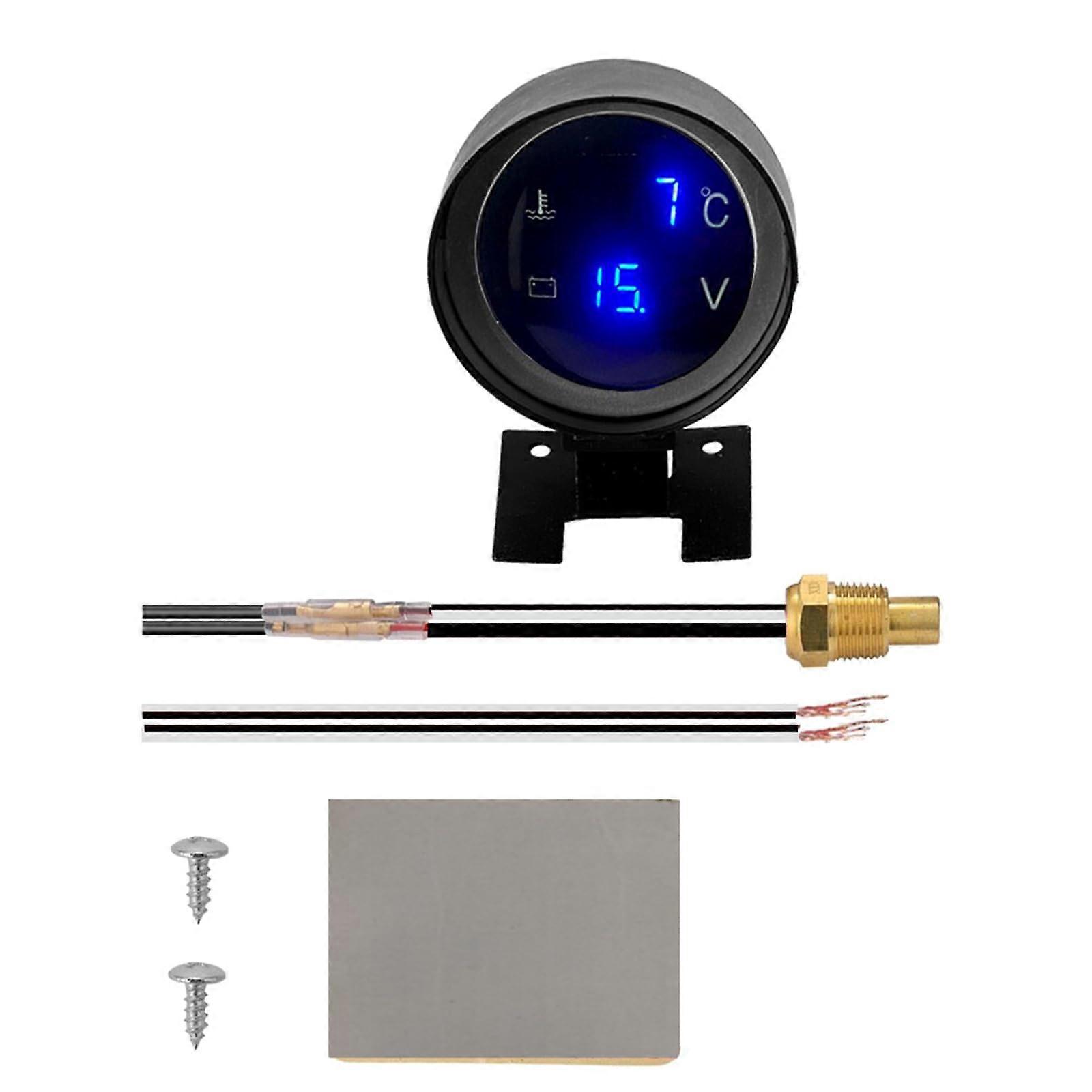 Car Water Temperature Gauge and Voltmeter 2in1 LCD Display for RealTime Monitoring Blue 16mm