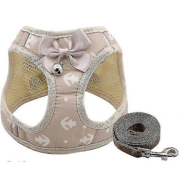 Small dog leash, cat harness for pets beige S