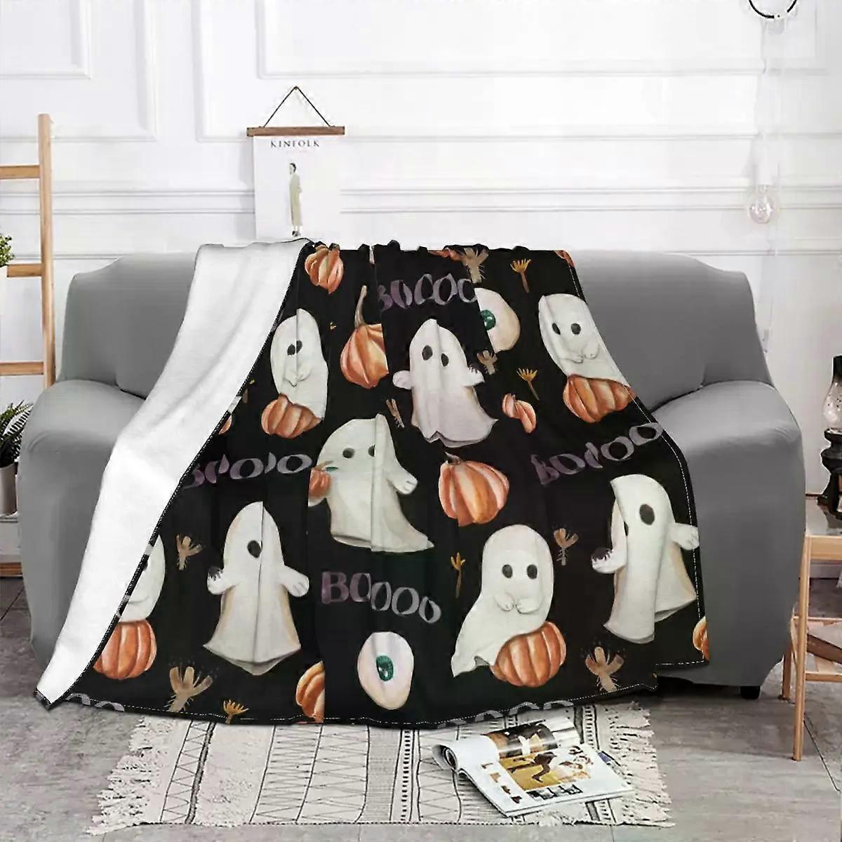 Halloween Pumpkins Blanket Fleece Printed Ghost Multi-function Super Soft Throw Blankets for Bed Office Bedspread