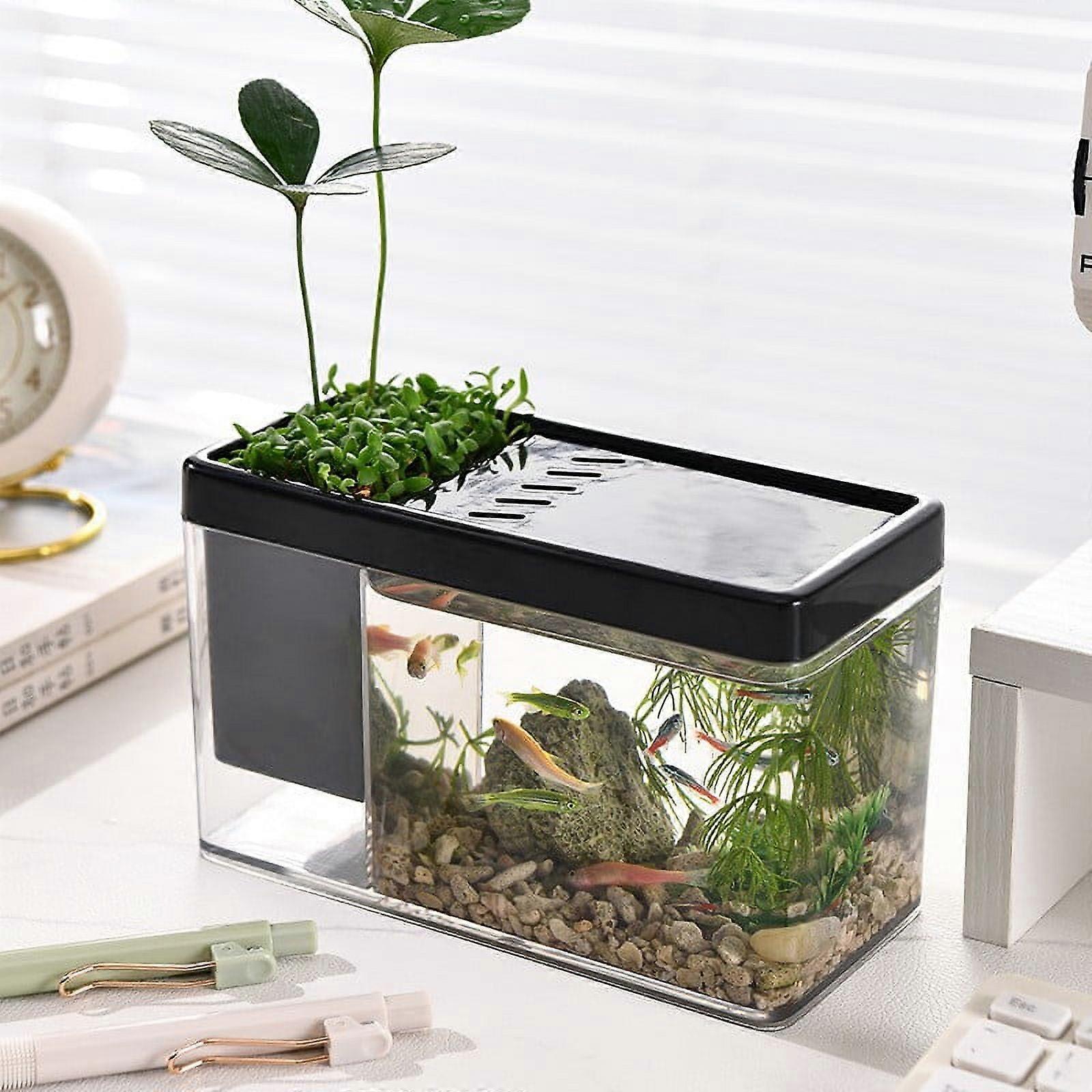 Aquarium Starter Kit Small 2-in-1 Fish Tank with Planter, Compatible with Betta Fish, Shrimp, Goldfish