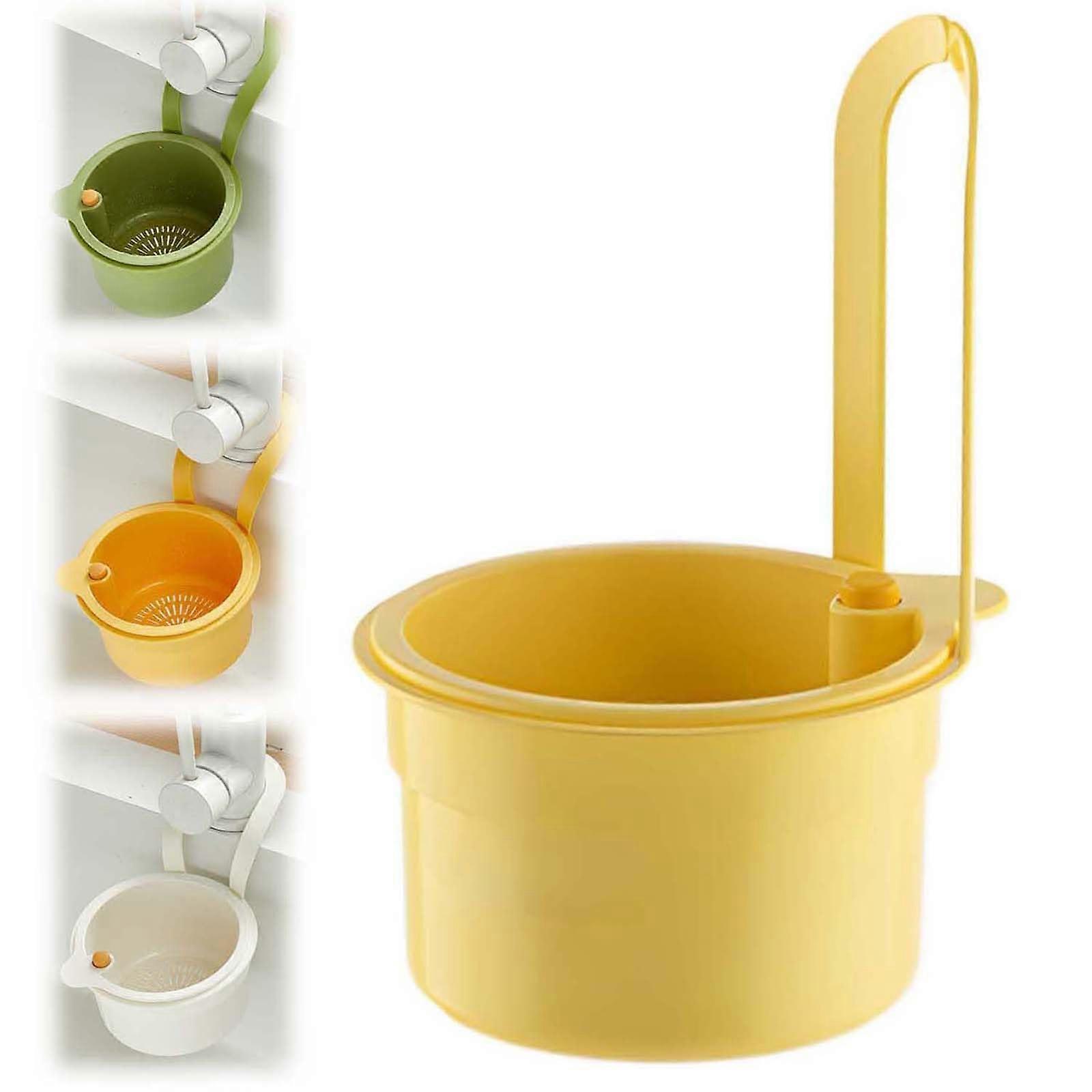 Kitchen Sink Strainer with NoDrill Faucet Mount, Tilting Basket for Clog Prevention, Yellow