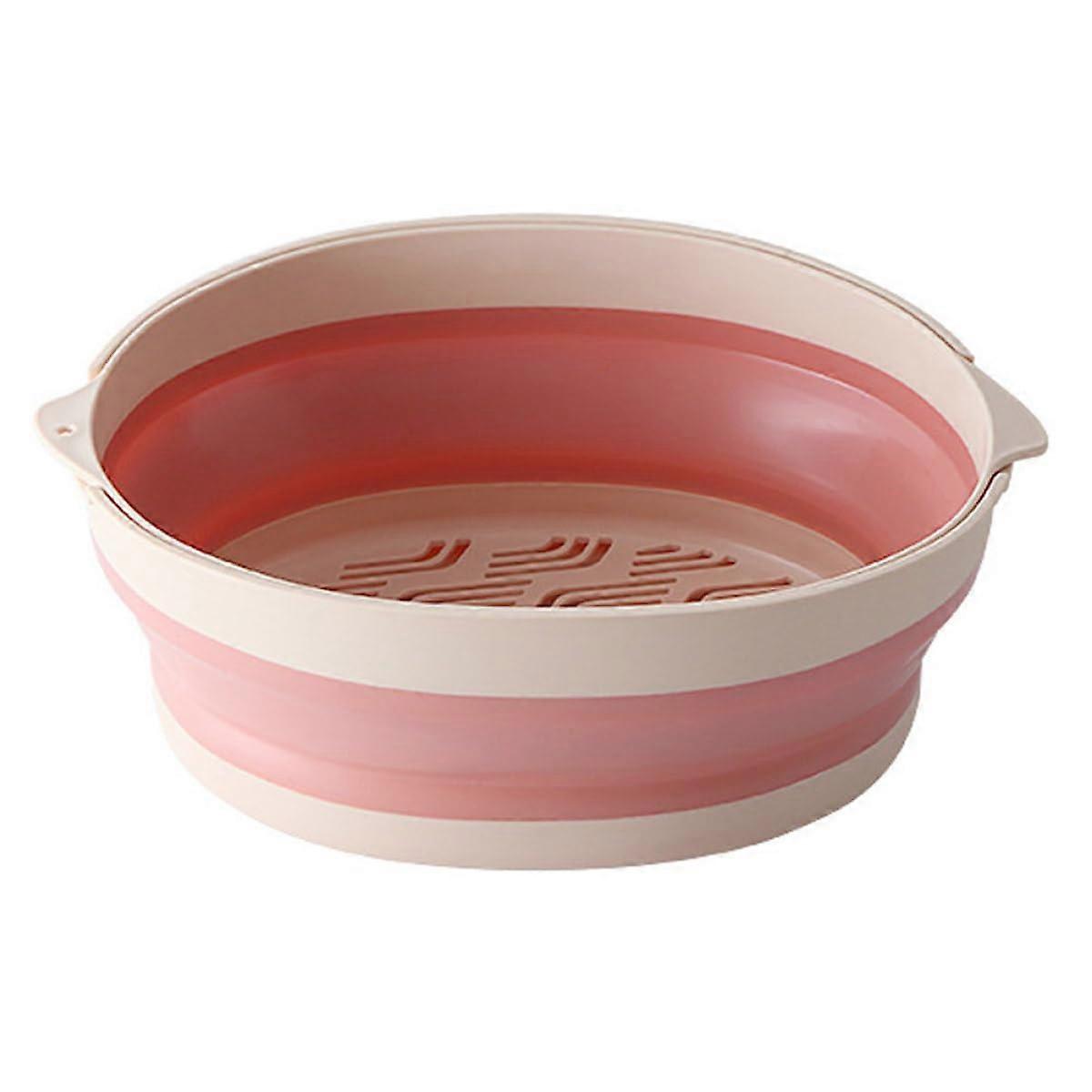 Foldable Plastic Kitchen Strainer Basket Large Capacity HeatResistant DoubleLayer Pink
