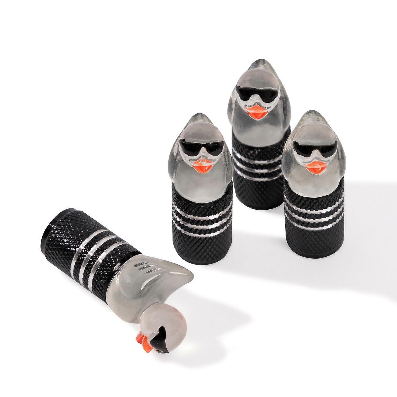 4Pcs Funny Duck Tire Valve Stem Caps GlowinDark Decorative Car Valve Caps Secure Seal Black