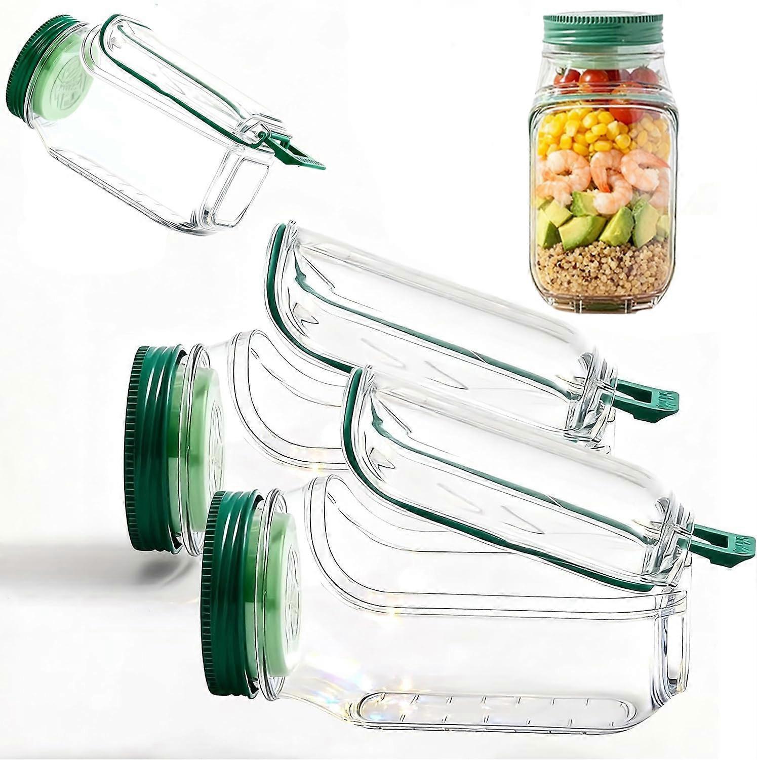 Salad Container 2pcs Mason Jar Salad with Leakproof Dressing Compartment and Removable Lid