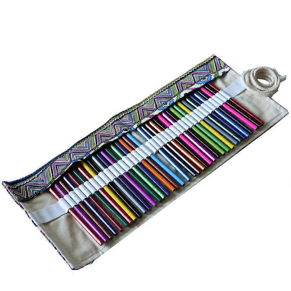 72 Slots Pencil Case Roll Up Organizers Washable Pencil Bag Pencils Storage Wrap Pouch Holder Ethnic Style for Graders Girls Painting