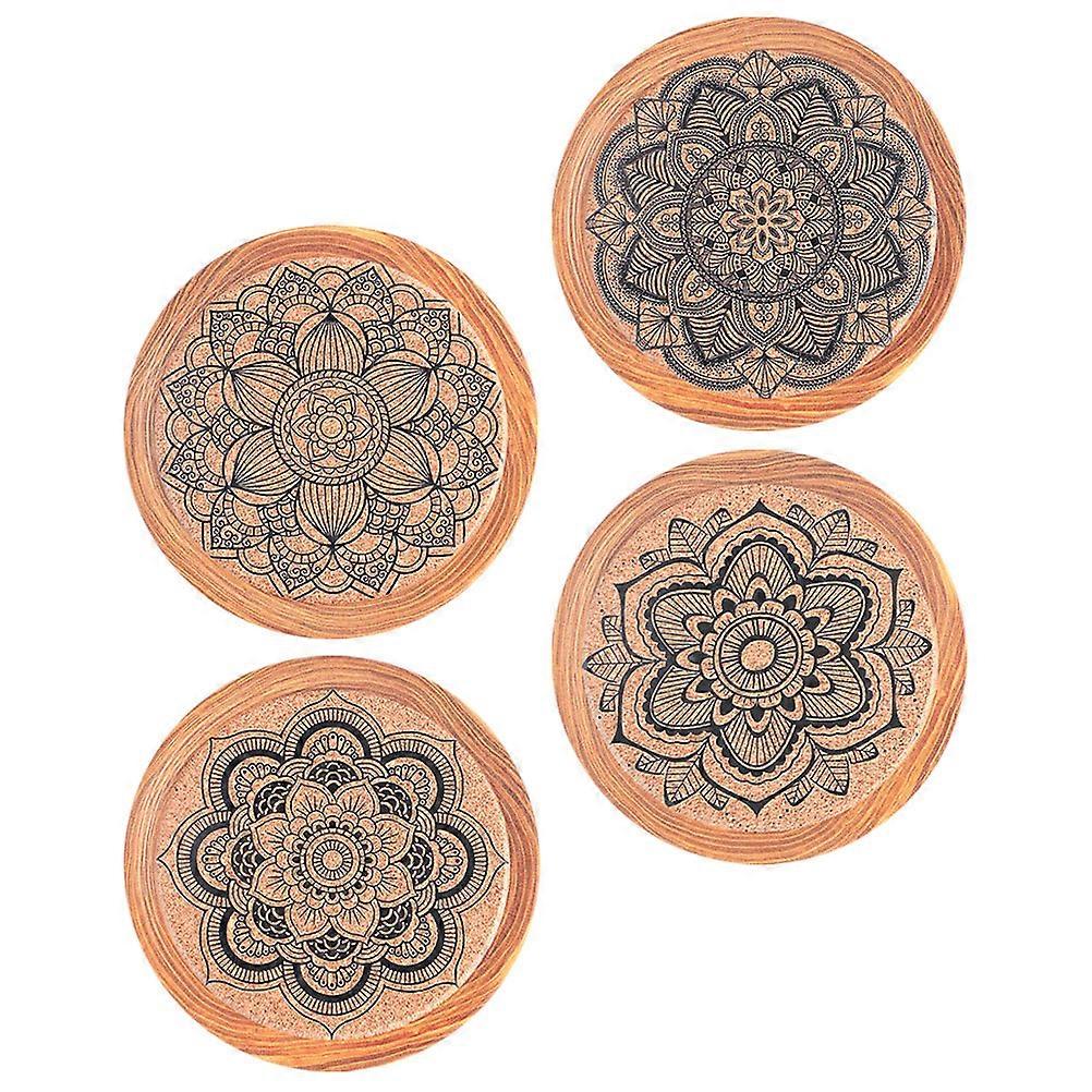 Dining Table Coaster Wood Ceramic Design Tabletop Protection Water Absorbent 4Pack