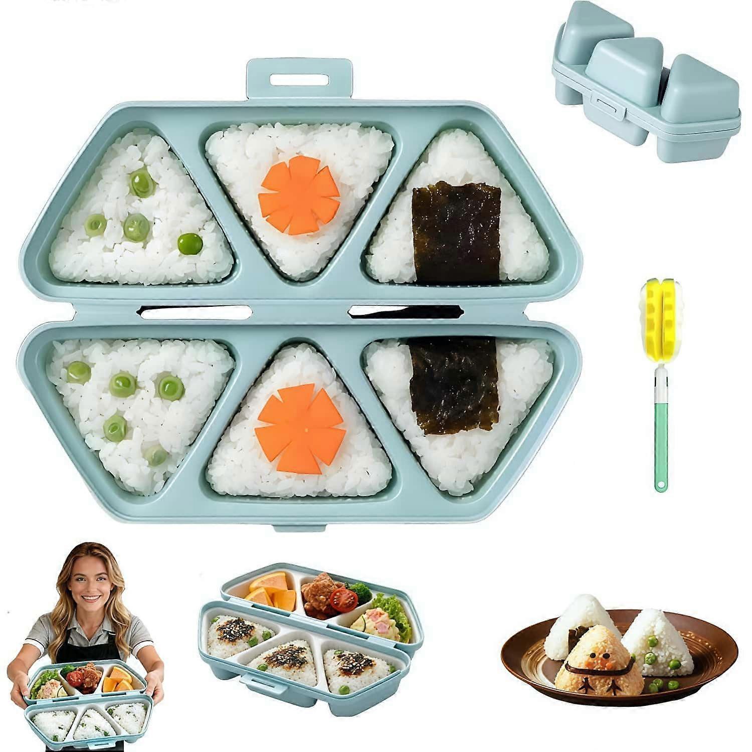 Sushi Mold Onigiri Maker 6 Grid Triangle Rice Ball Mold Foldable Nonstick Design Blue