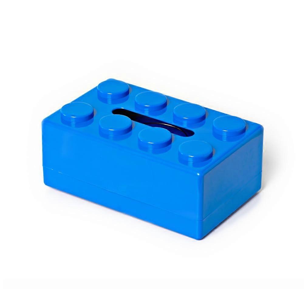 Modern Building Block Tissue Box Holder with SlideOut Bottom, Large Waterproof Rectangular Cover (Blue)