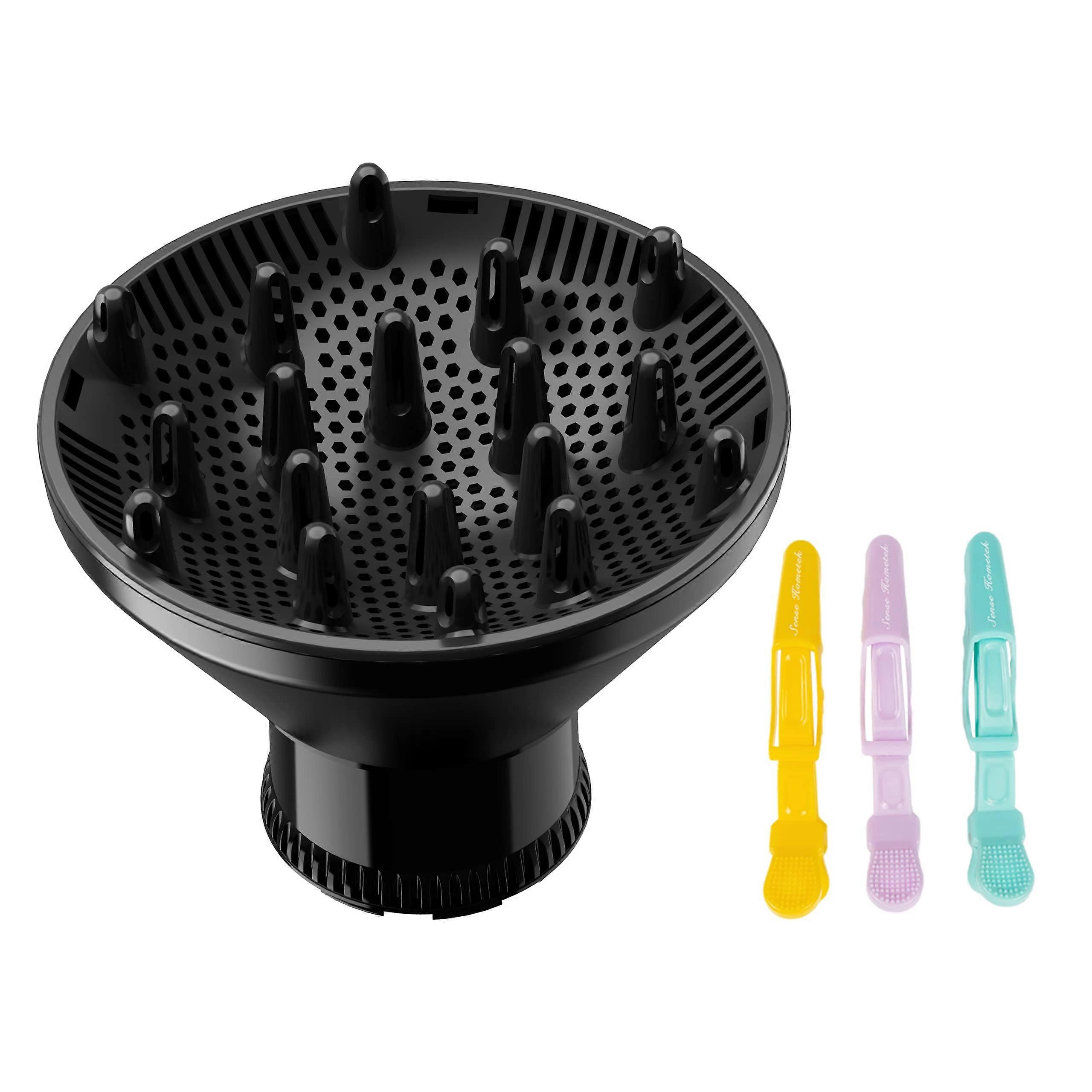 Universal Hair Diffuser with Clips, Wide Coverage Drying for Curly and Wavy Hair, Black