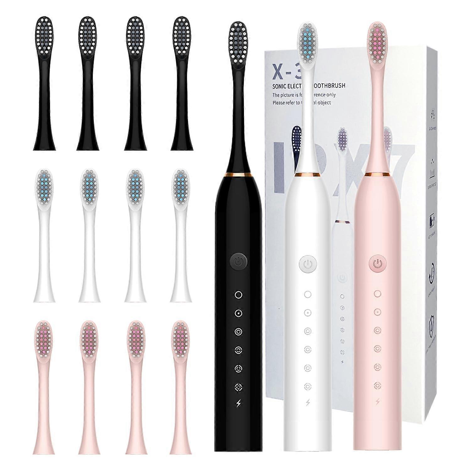 Electric Toothbrush Rechargeable with 6 Modes, 12 Replacement Heads, USB Fast Charge, Smart Timer