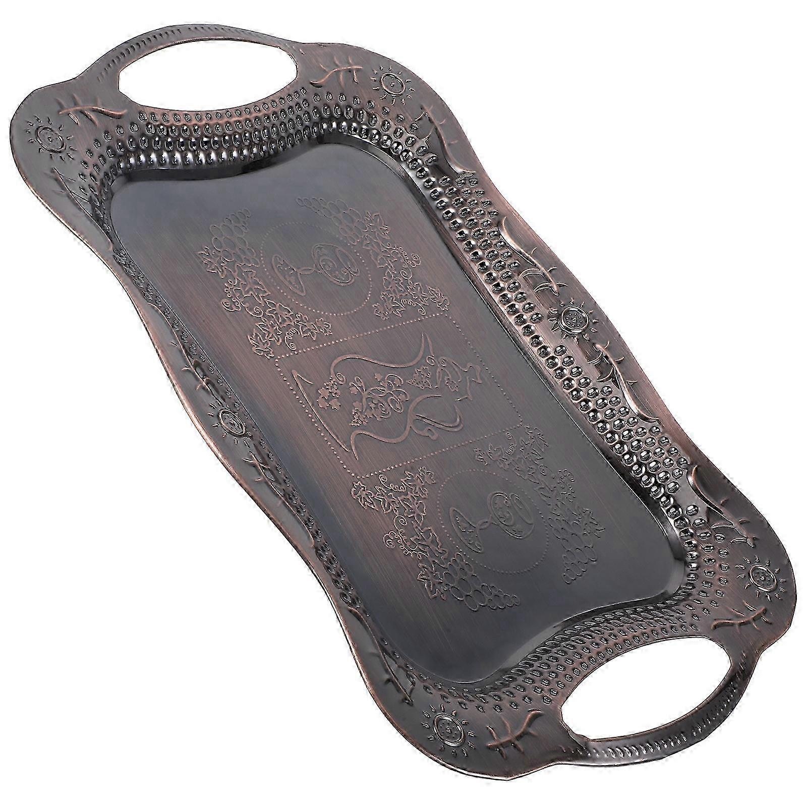 Stainless Steel Serving Tray for Storage with Handles Brown Rectangular Tray