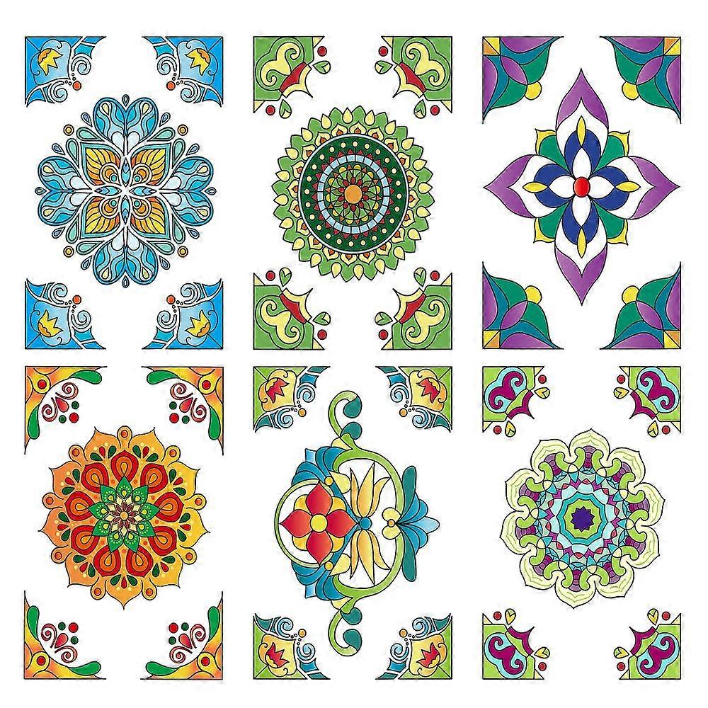 PVC Plastic Self Adhesive Window Decorations Decoration Accessories Rectangle Colorful Flower Pattern 35x24cm 6pcs/set