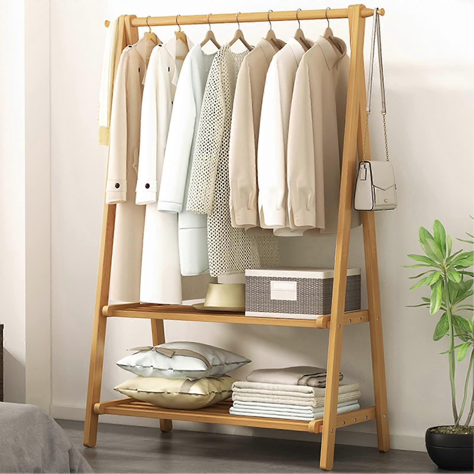 Wooden Clothing Rack with Foldable SpaceSaving Design, ThreeTier Coat Stand for Store Display