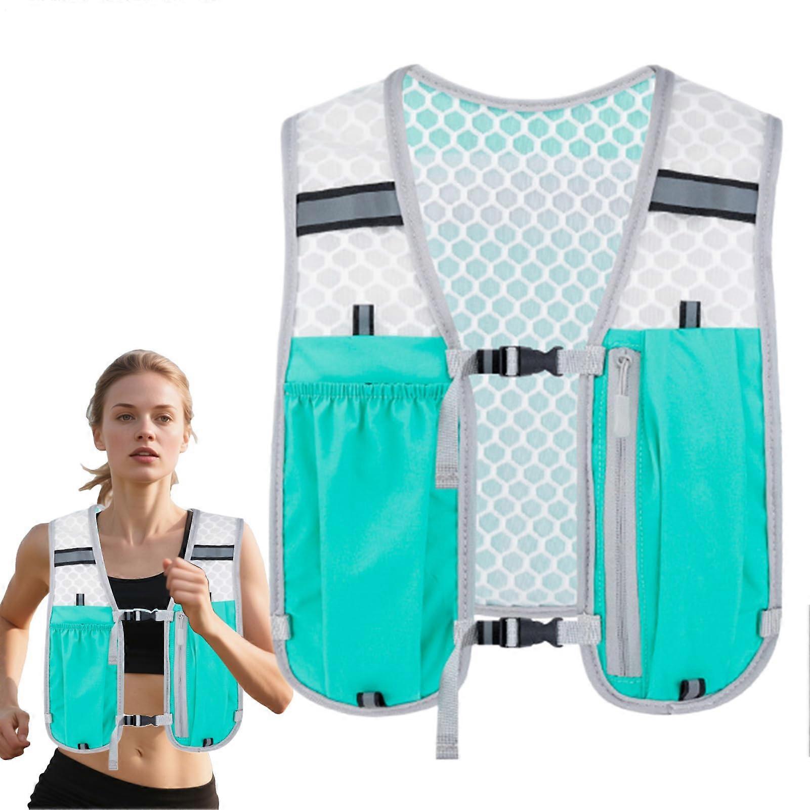 Running Hydration Vest with Multiple Pockets, Lightweight Breathable Fabric, Adjustable Straps, DS Blue
