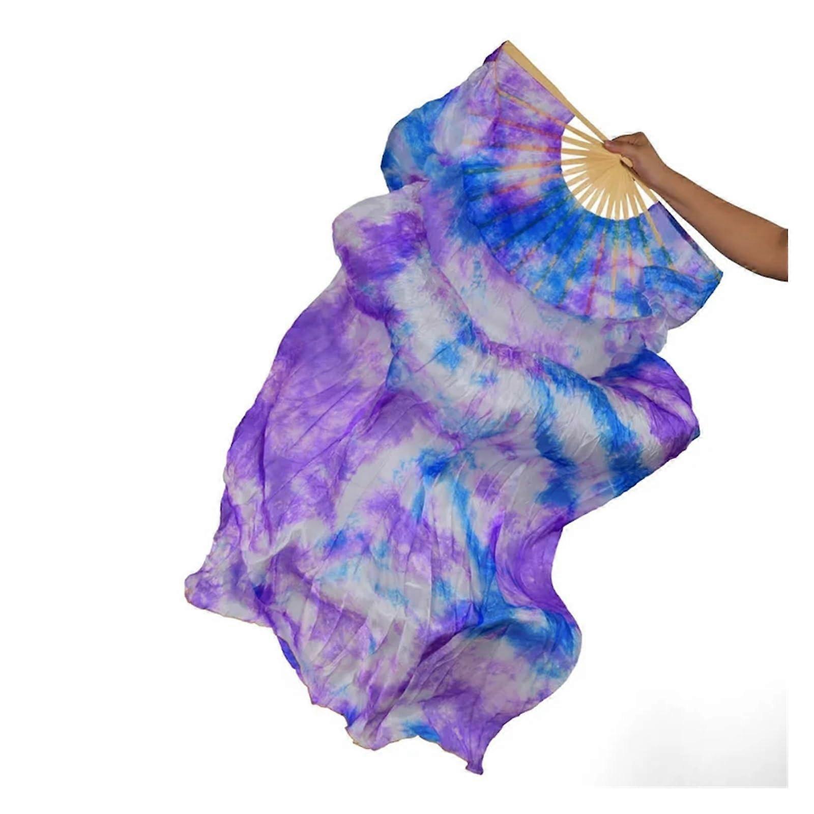 Belly Dance Fan Veil Pair Gradient Silk 180cm  Bamboo Frame TieDye Multicolor
