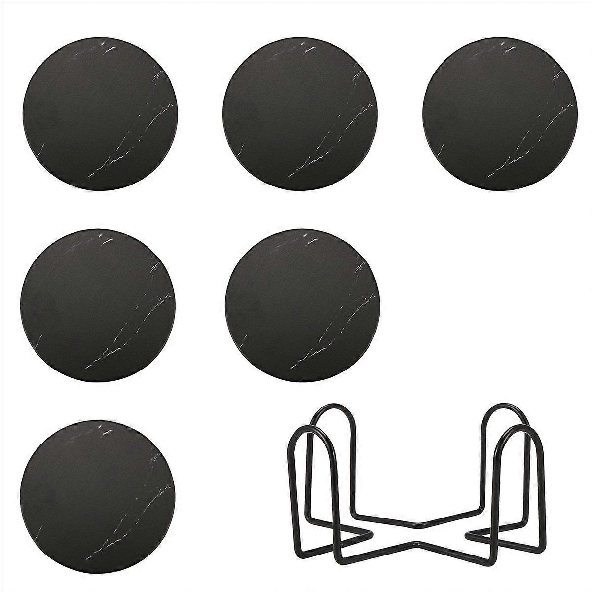 Coasters for Drinks, Ceramic Stone Coaster Set with Metal Black