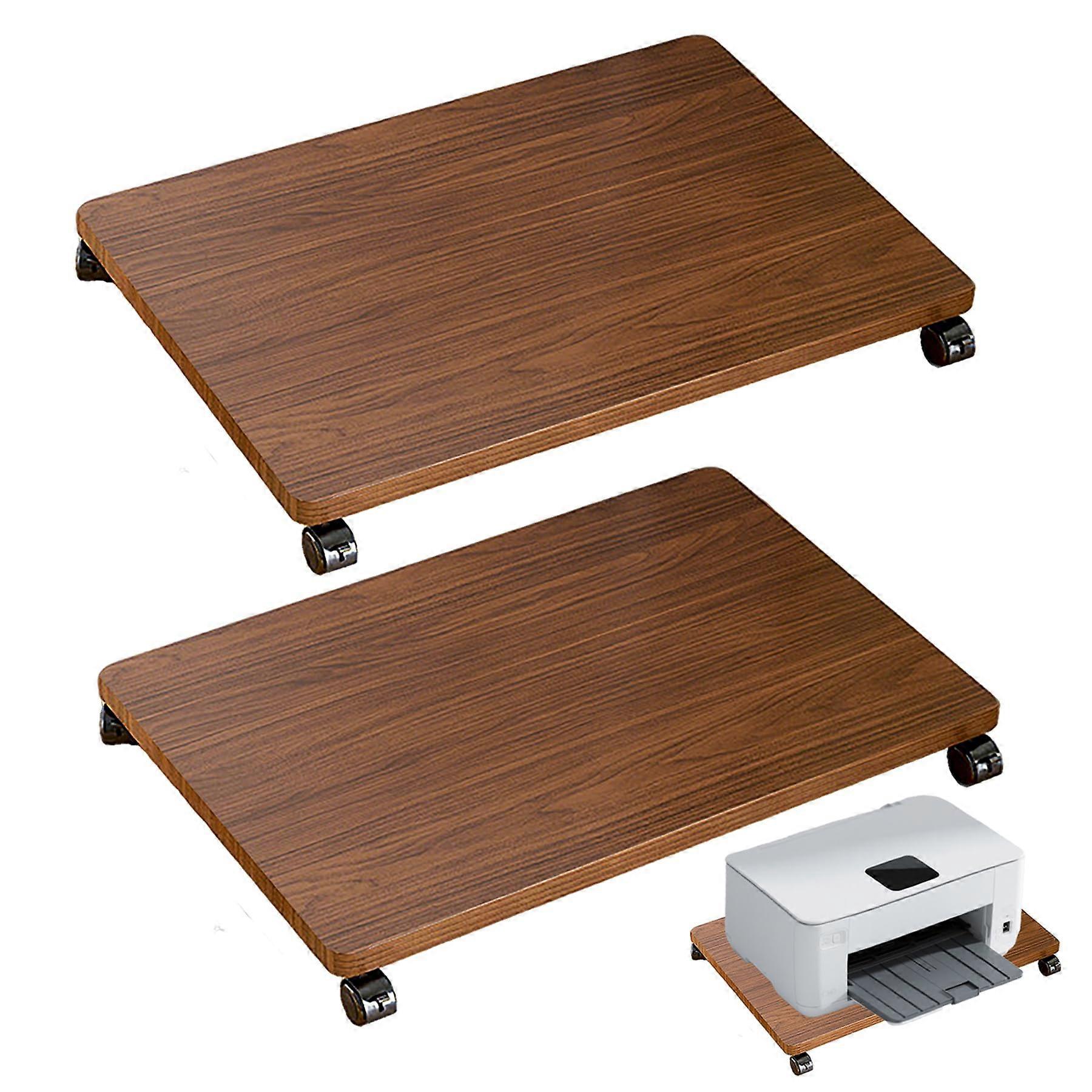 Under Desk Printer Stand with Wheels, 2 Pcs Brown Rolling Stand for Copier Scanner, SpaceSaving