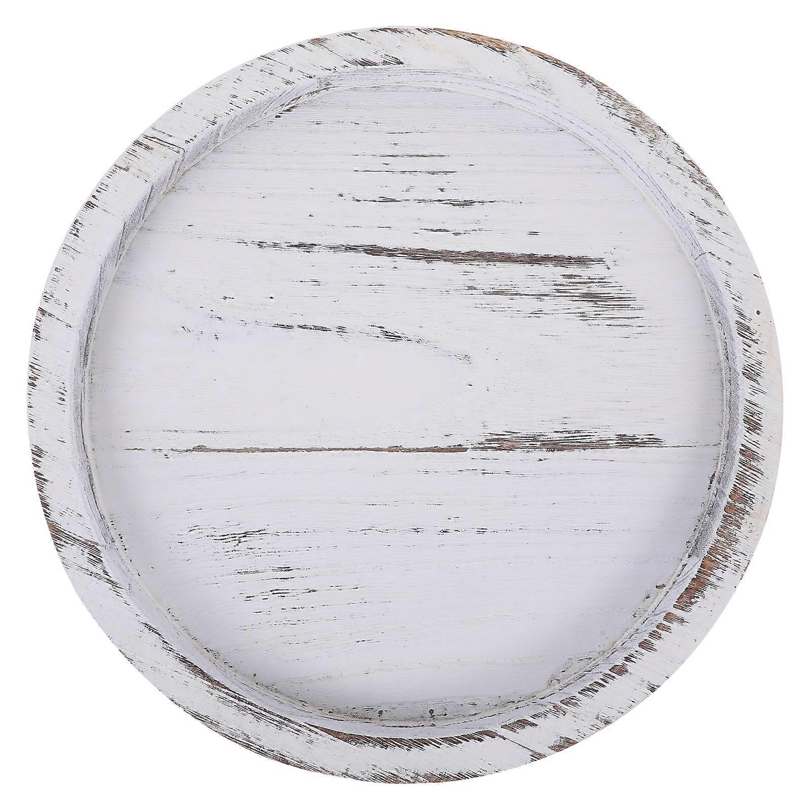 Wood Serving Platter Round Serving Plate for Storage in White