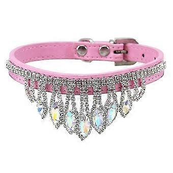 Bling Rhinestone Dog Collar Soft Adjustable PU Leather Diamond Pendant Crystal Puppy Cat Collars Pet Necklace compatible Small Dog Cat CS fast