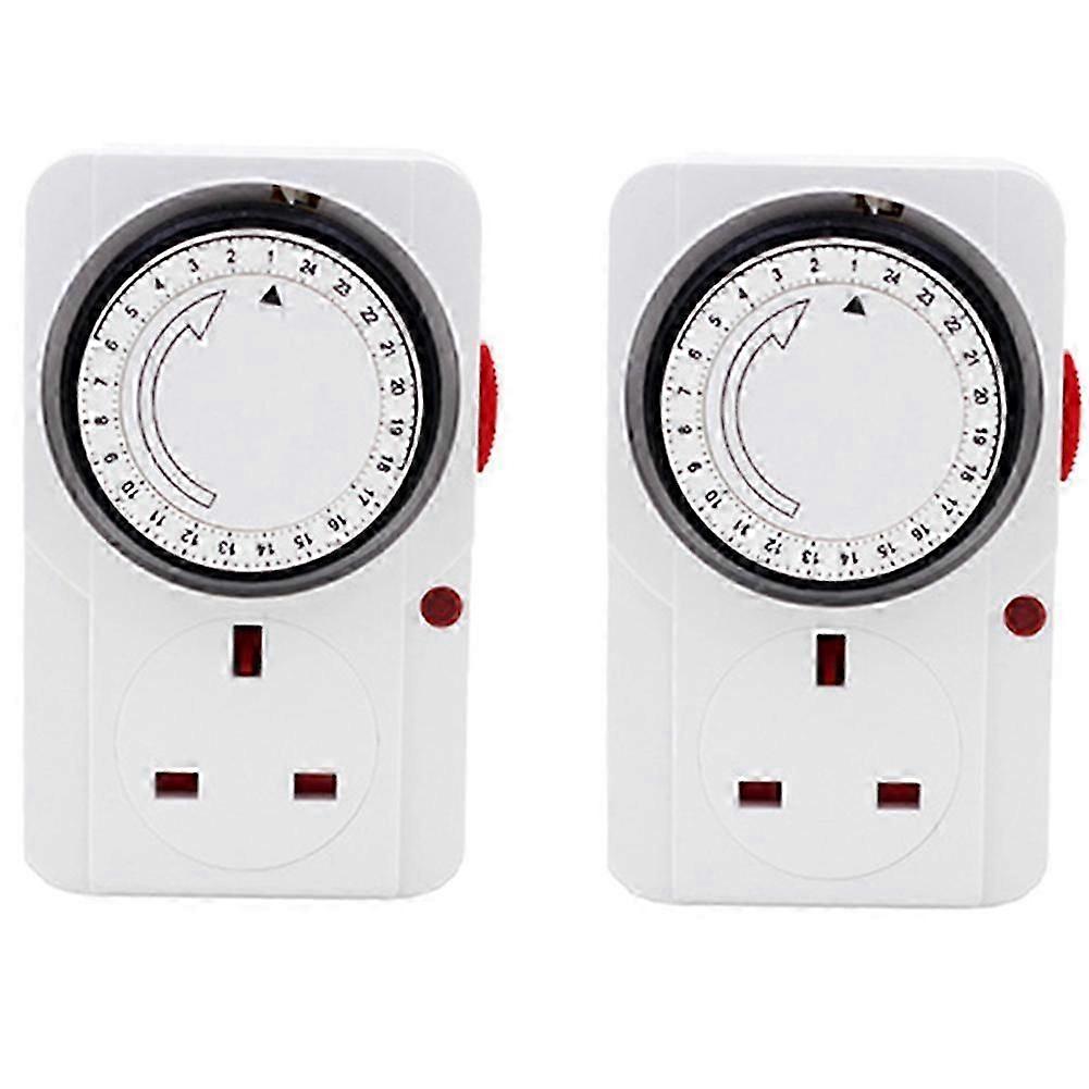 2X 24-Hour Segmented Timer Switch-Energy-Saving Plug Timer Socket Kit-with Time Controller 3-Pin Plug UK Plug AF