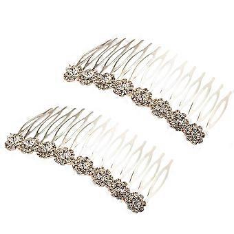 2 Stück eleganter Haarkamm mit Strasssteinen und Blumen, Haarschmuck, eingesetzte Kämme, Kopfschmuck für Frauen und Mädchen (Muster 2)