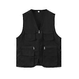 Cor sólida vários bolsos colete casaco v-neck zíper placket fino unissex fotógrafo ao ar livre voluntário colete de caminhada roupas