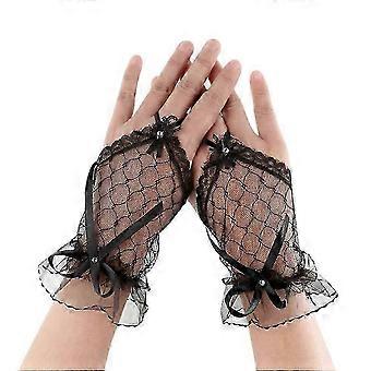 Fingerlose Brautkleid-Accessoires, Paar für Hochzeiten, Aufführungen, Partys, schwarze Spitze, bestickt, dekorativ, 1 Paar