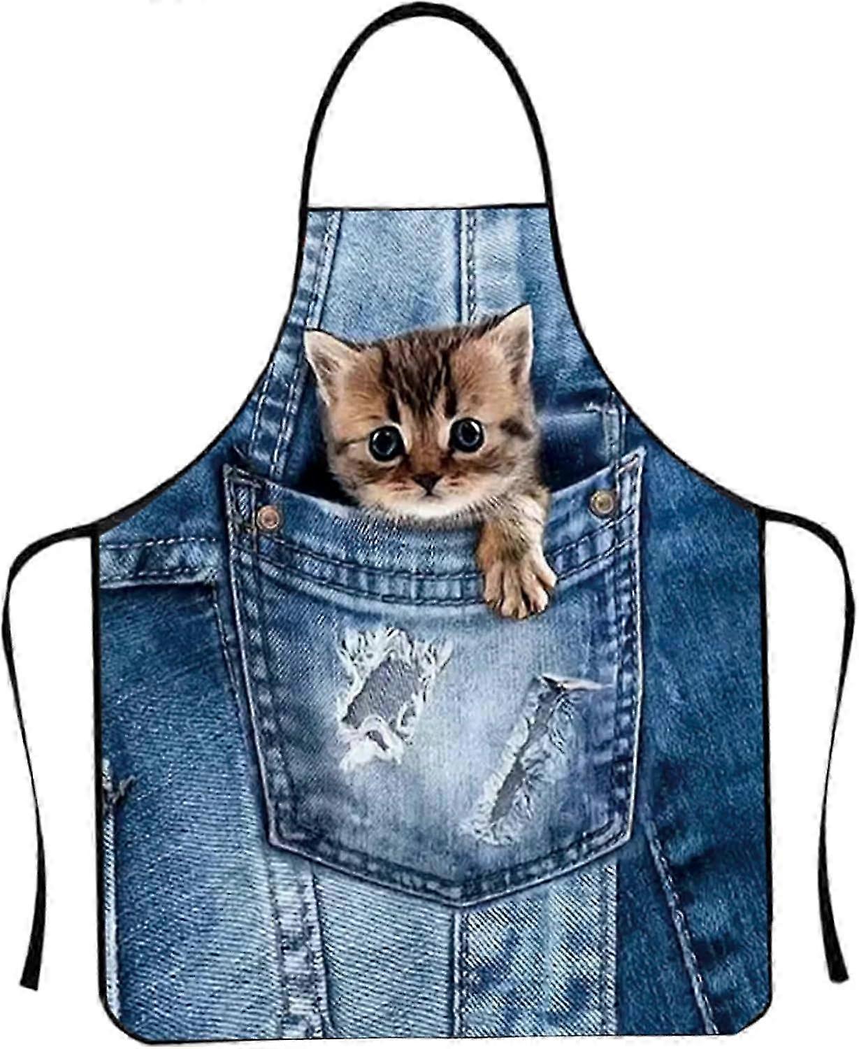 Adjustable Cat Print Waterproof Apron