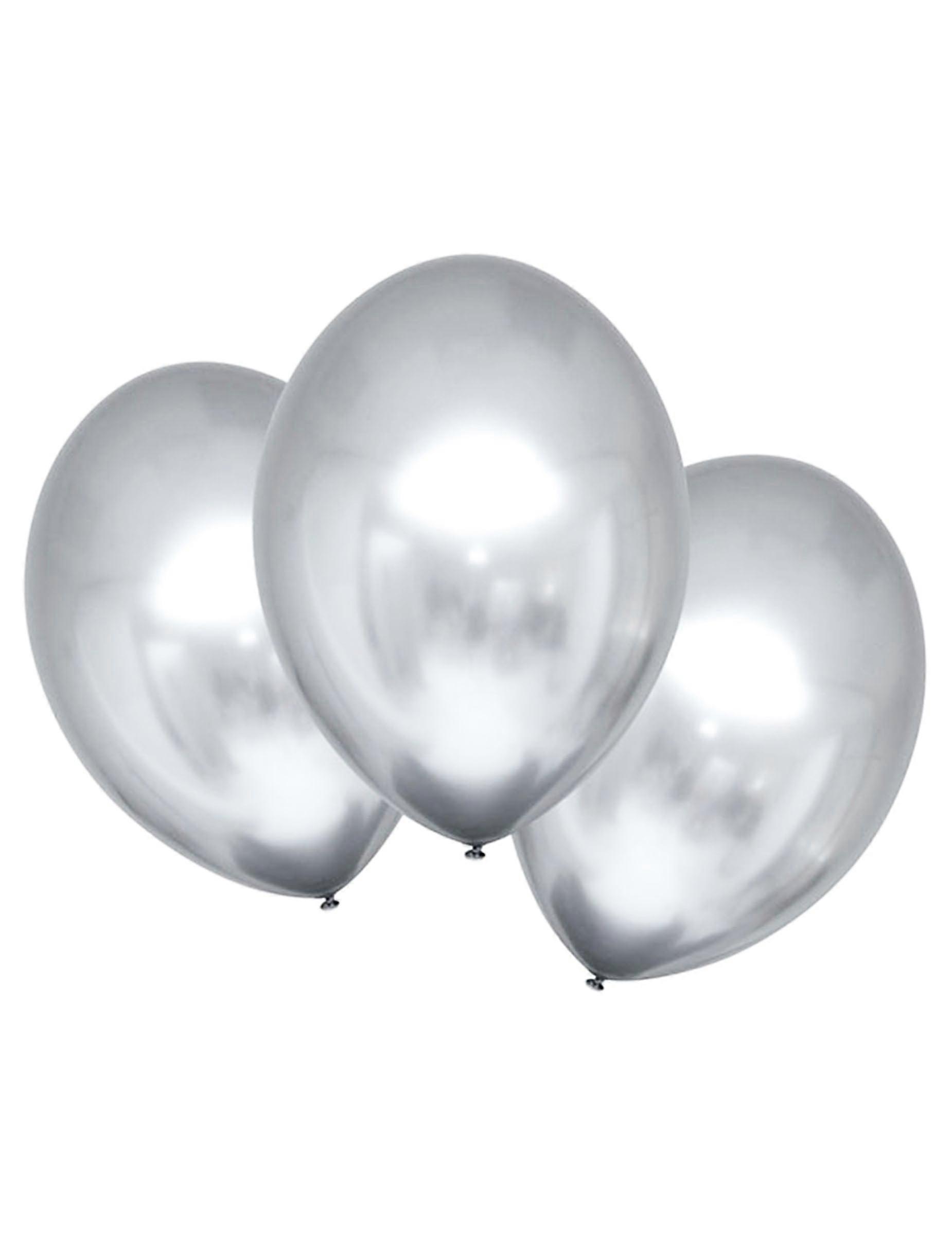 6 Satin Silver Latex Balloons 28cm