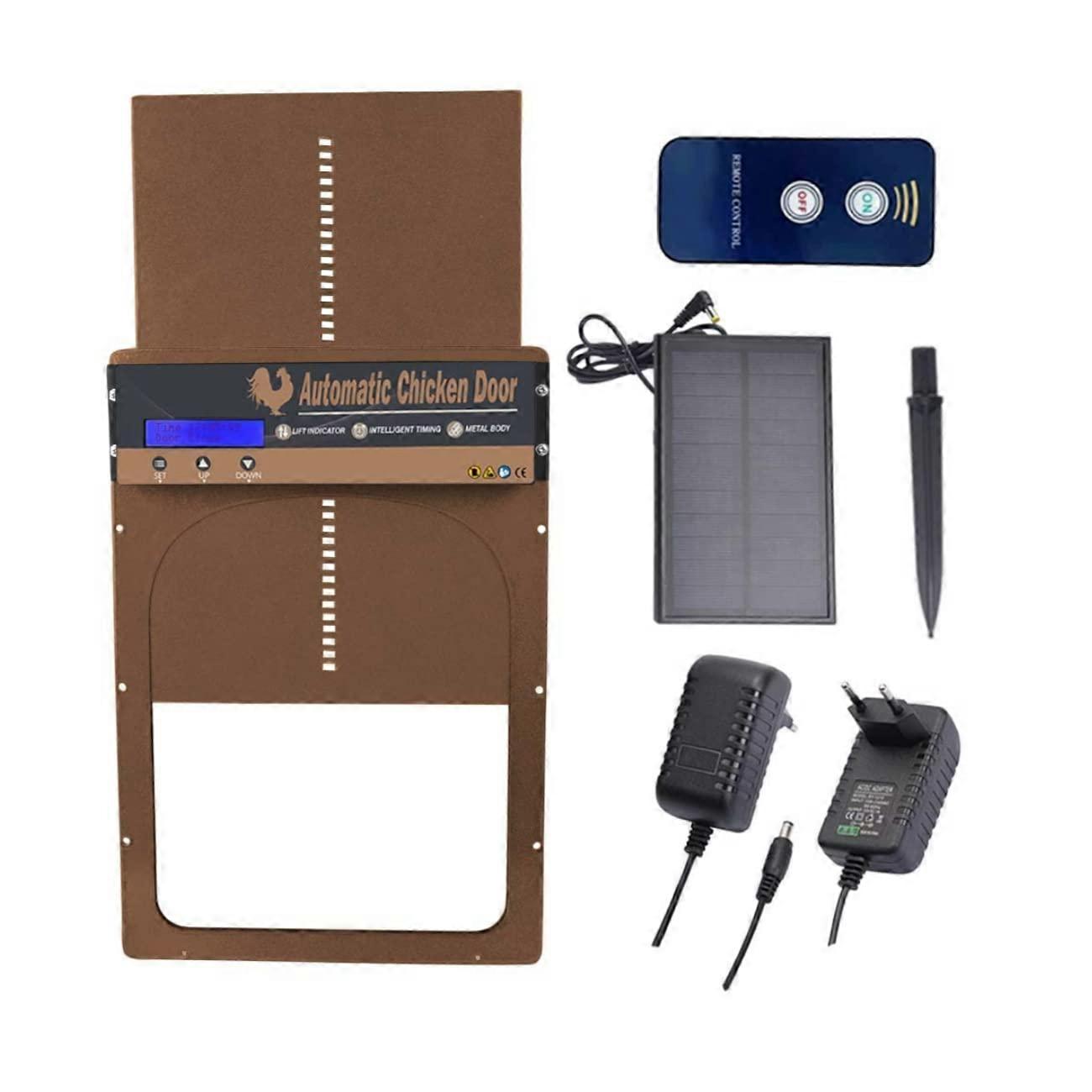 Solar Powered Automatic Chicken Coop Door with Timer, Light Sensor, Remote Control, Weatherproof Aluminum