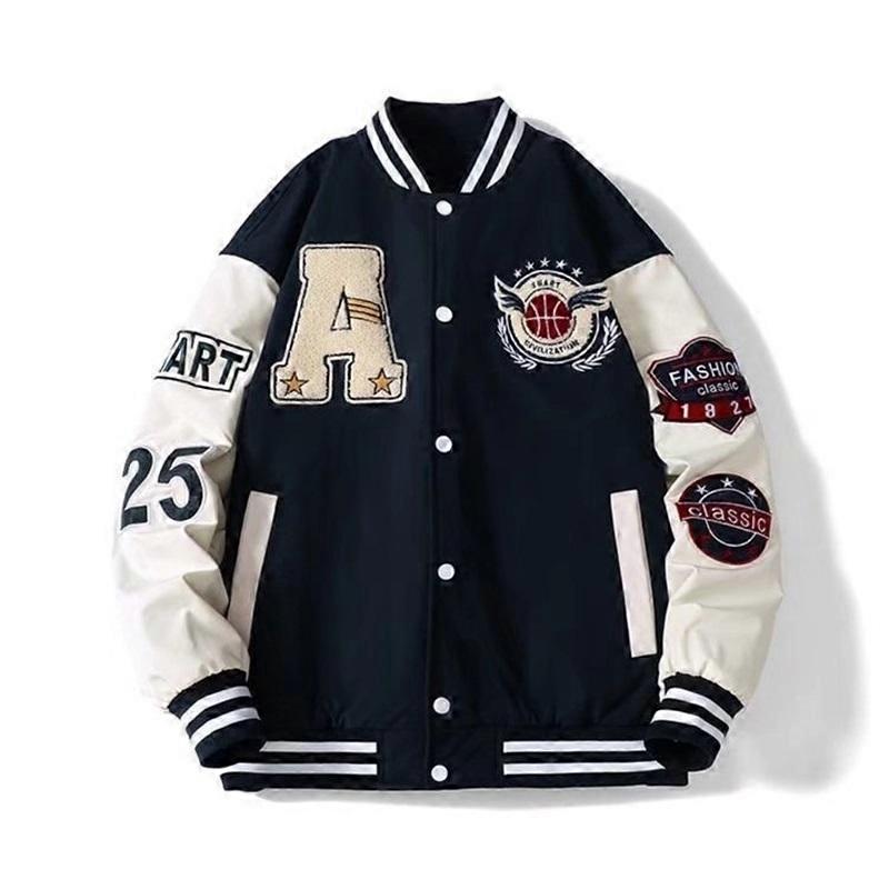 Letter Patch Baseball Jacket Casual Loose Varsity Coat