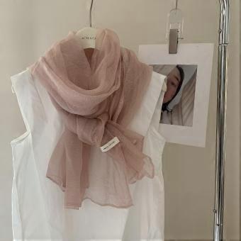 Bufanda fina y elegante para otoño, con protección solar, ideal para viajar, versátil, para mujer, de hilo de alta calidad, de seda, en color sólido.