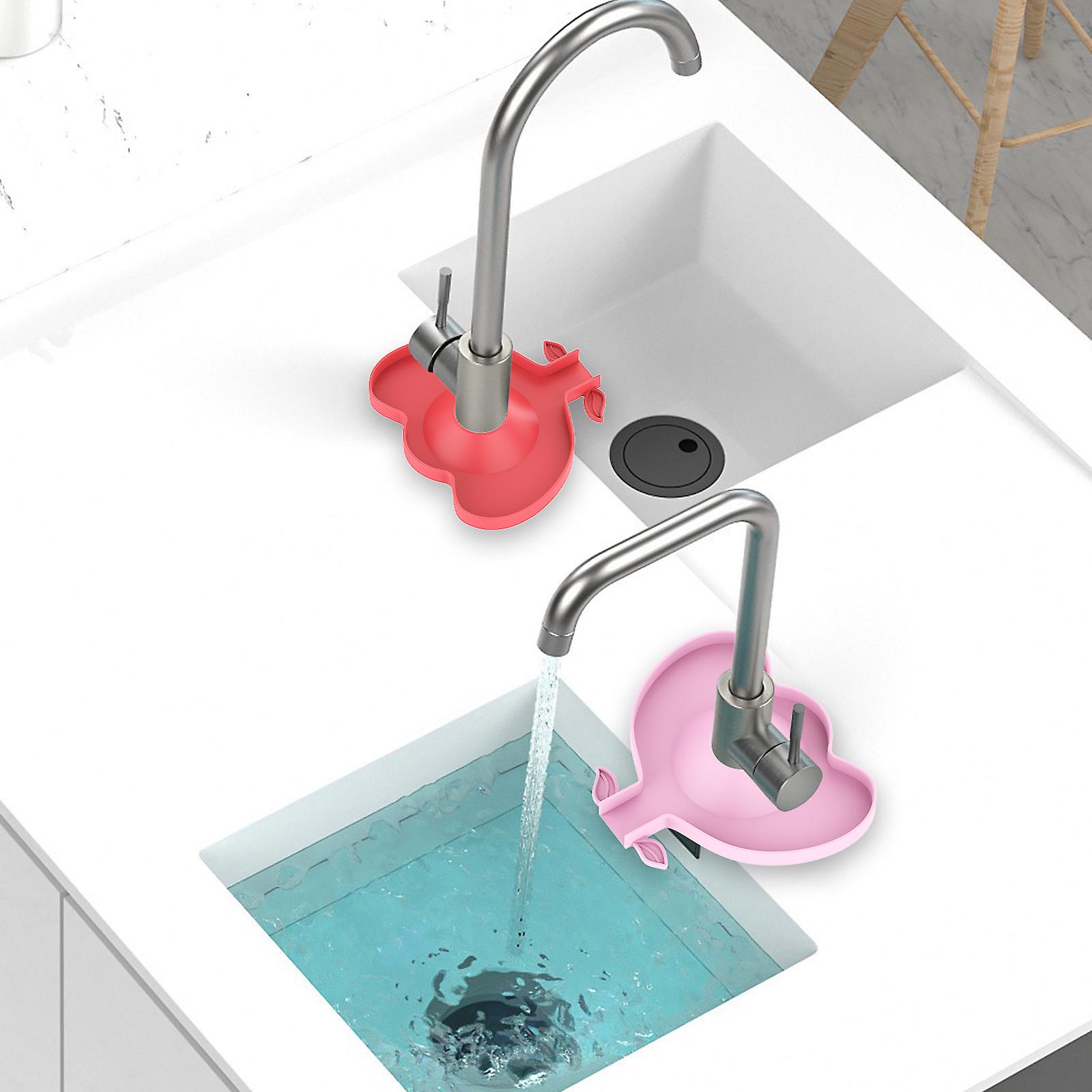 Kitchen Sink Splash Guard, Silicone Faucet Handle Drip Catcher Tray