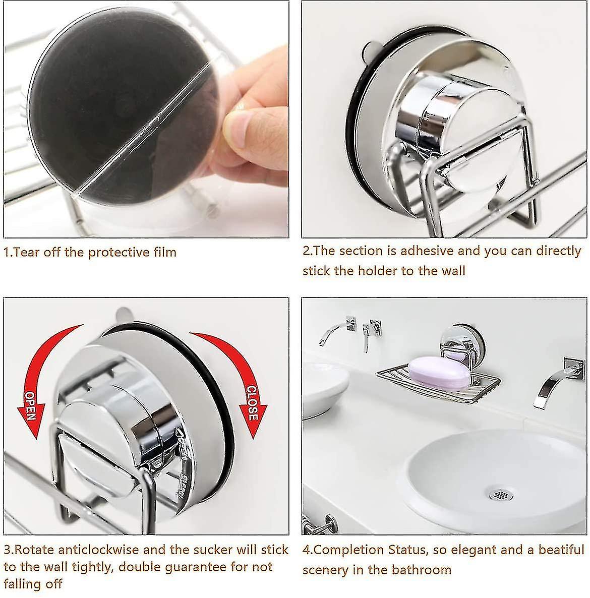 thumbnail image 4 of Paquete de 2 jaboneras con ventosa Soporte para esponja de acero inoxidable 304 Bandeja de almacenamiento duradera para baño y cocina Sin taladrar, plateado, 4 of 5
