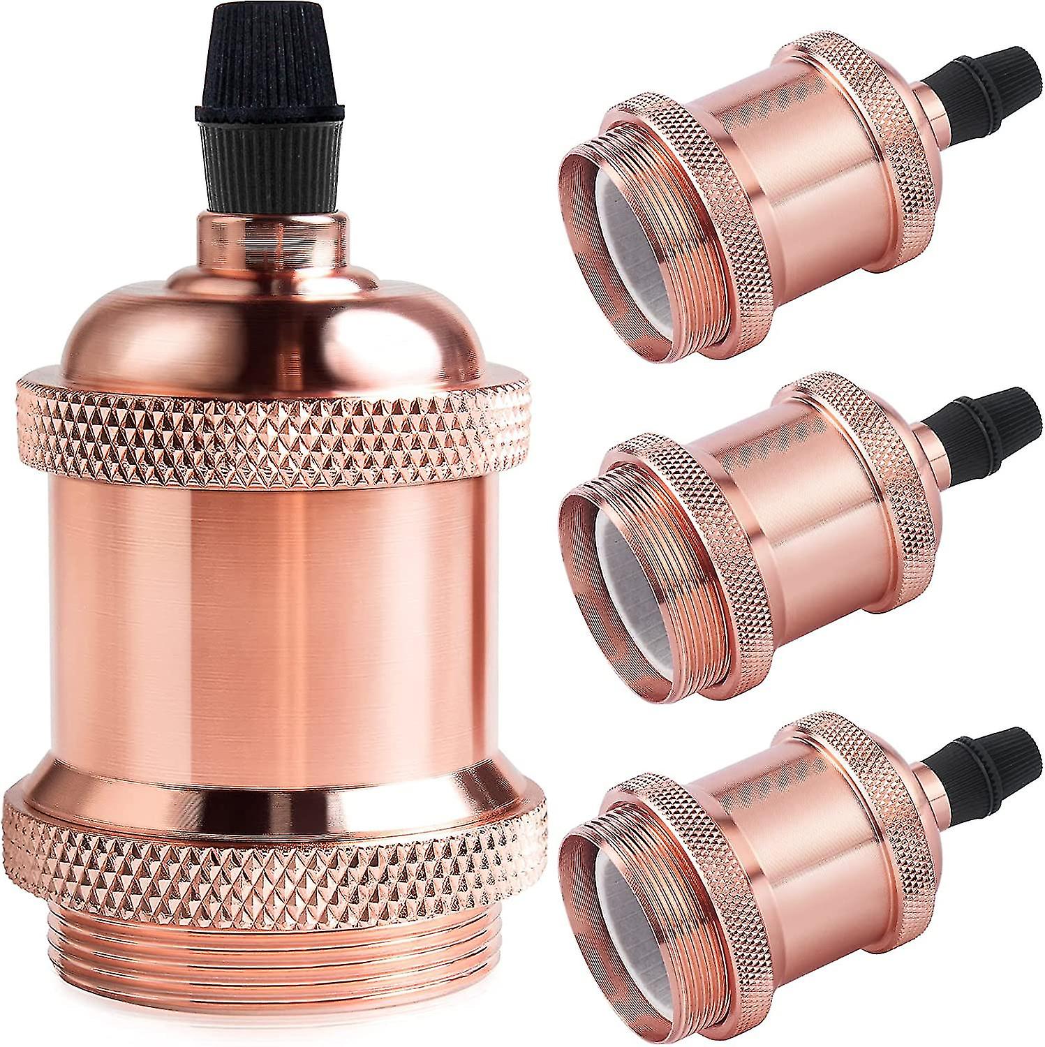 Vintage E27 Lamp Socket, Edison Retro Pendant Lamp, Solid Ceramic Adapter, 4 Pieces Rose Gold Socket