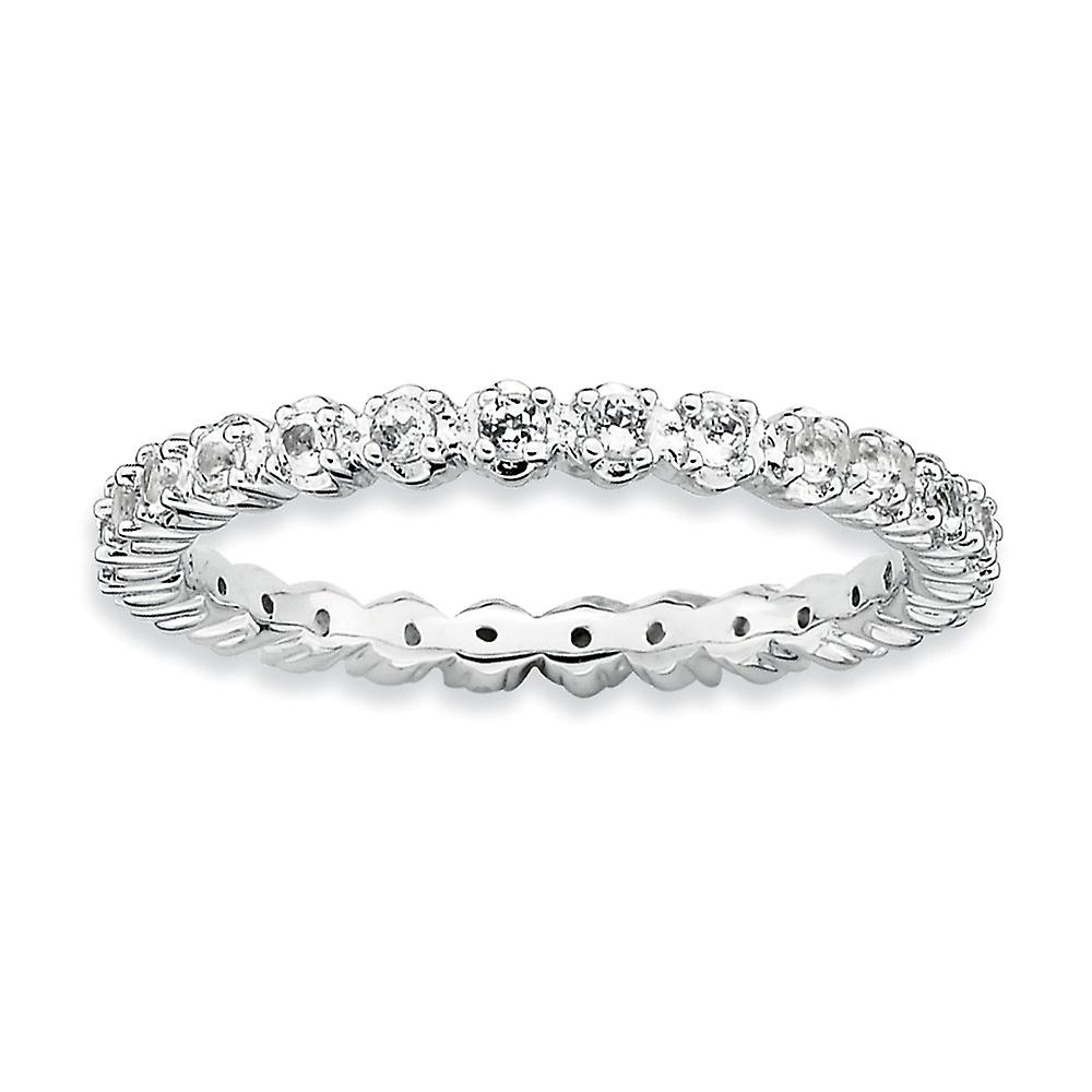 925 Sterling Silver Polished Prong Set Patterned Stackable White Topaz Ring-Stackable-Ring pro ženy - Velikost prstenu: 5 až 1