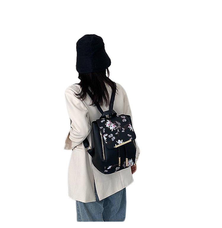 Double Zipper Iron Edge Drawstring Flap Pu Korean Backpack Fashion Women's Backpack