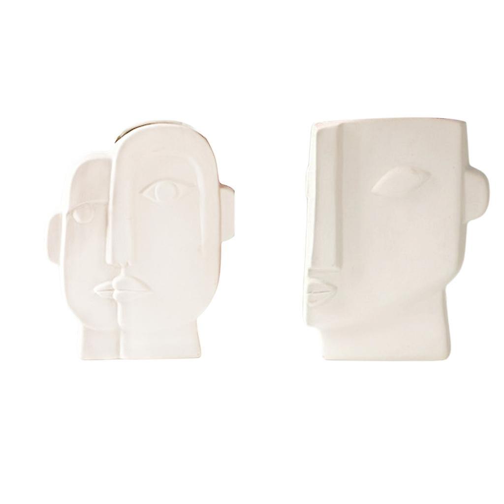 2x Nordic Style Human Face Ceramic Flower Pot Tabletop Art Decor Desktop